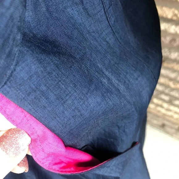 Neiman Marcus Navy Blue with Hot Pink Accents Trench Coat Raincoat - Picture 2 of 8